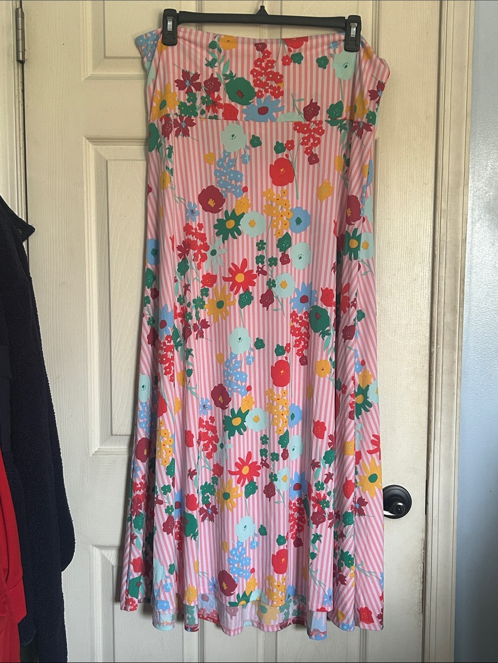 Lularoe brightly colored stripe floral maxi skirt size 2XL